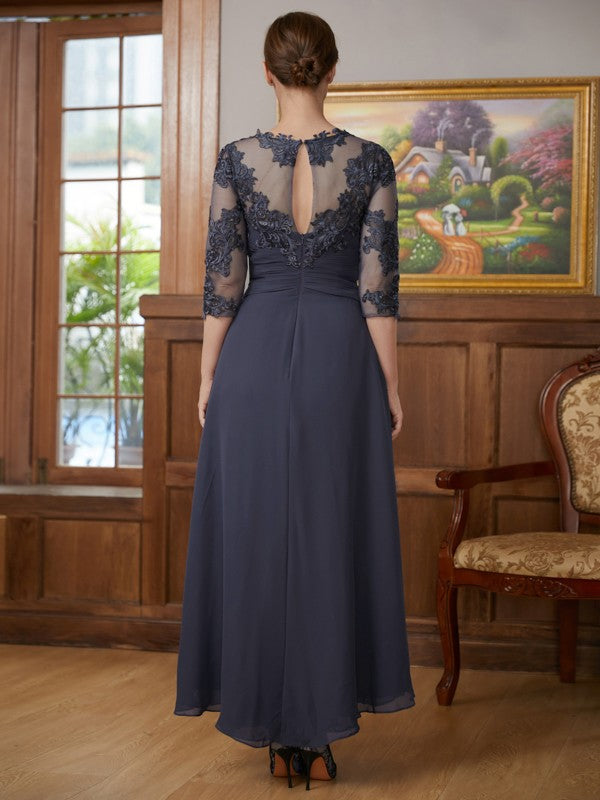 Wholesale A-Line/Princess Chiffon Applique Scoop 3/4 Sleeves Asymmetrical Mother of the Bride Dresses